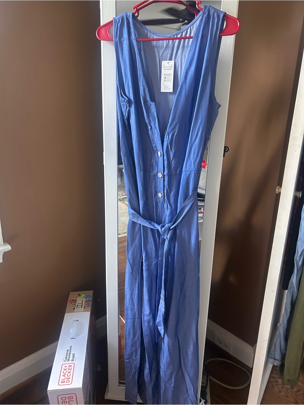 Cupshe Sleeveless Button-Front Jumpsuit in Blue, NWT, Medium